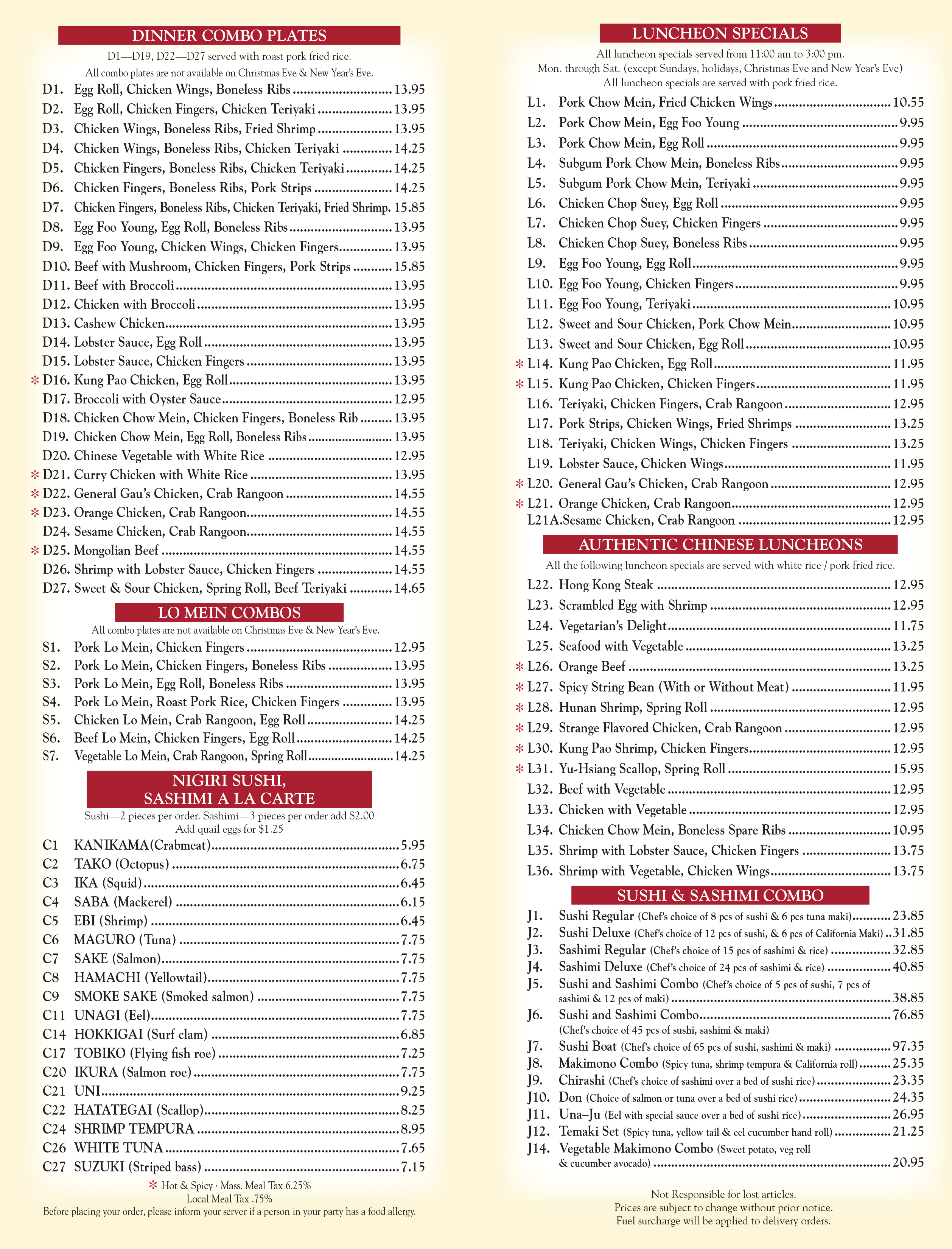 Quans Kitchen Fine Asian Hanover Take Out Menu